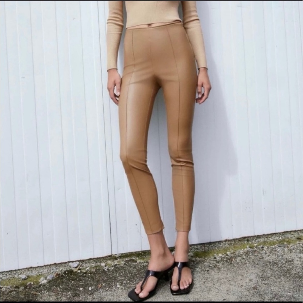 Zara faux leather leggings high waisted NWT xs tan